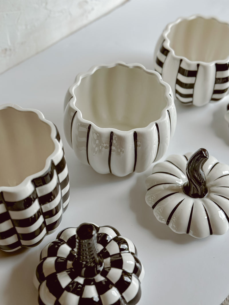 Handcrafted Lidded Ceramic Pumpkin Containers Set
