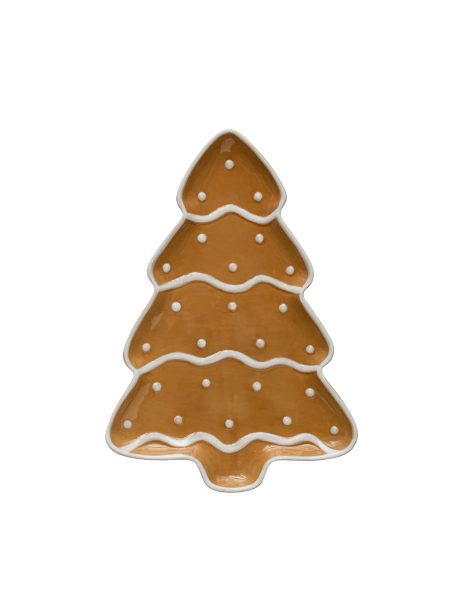 Gingerbread Tree Shaped Platter - Hand-Painted