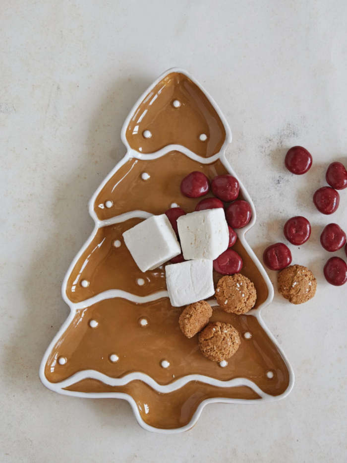 Gingerbread Tree Shaped Platter - Hand-Painted