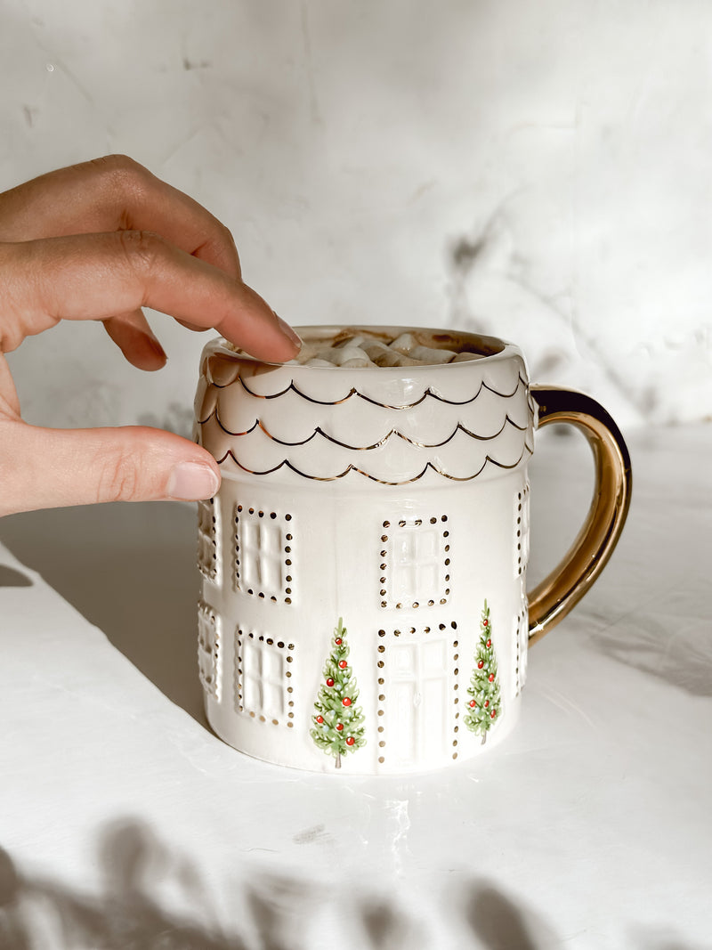 Cottage Mug with Hand-Painted Details-Crazed