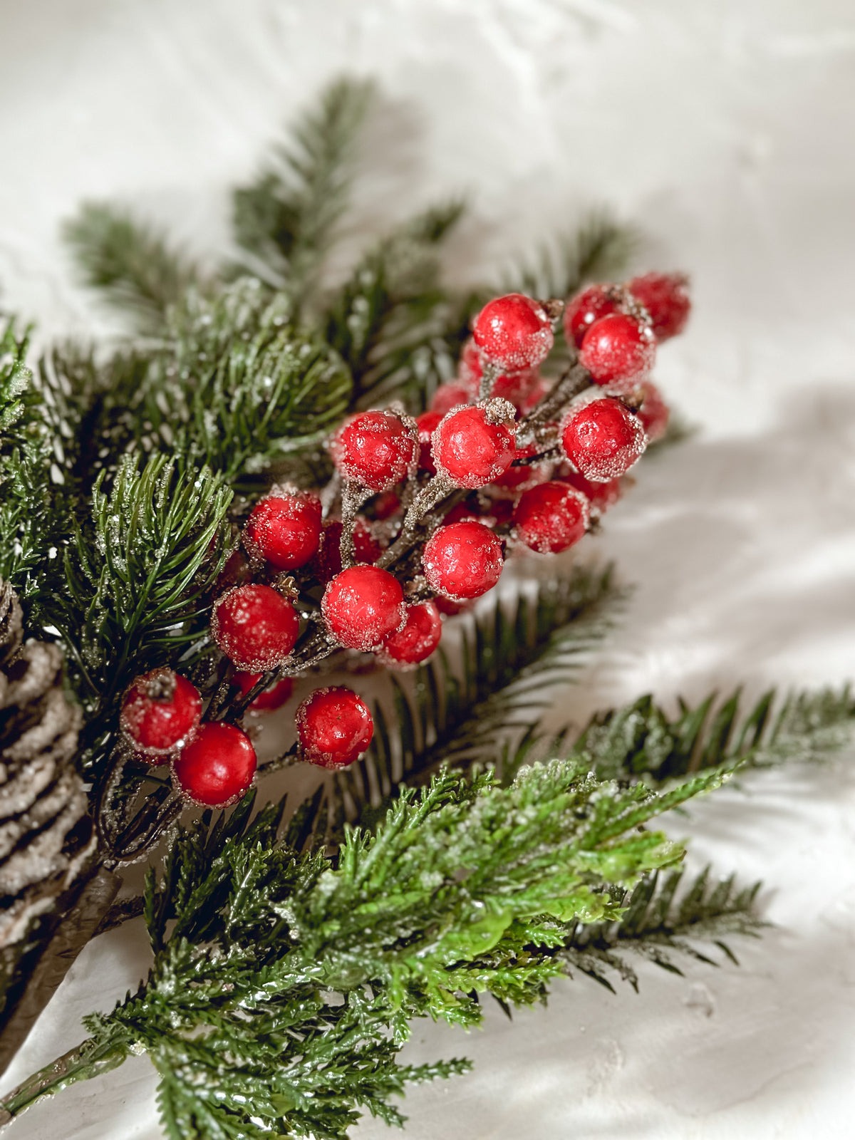 19'' Glittered Icy Mixed Pine Bundle with Red Berries