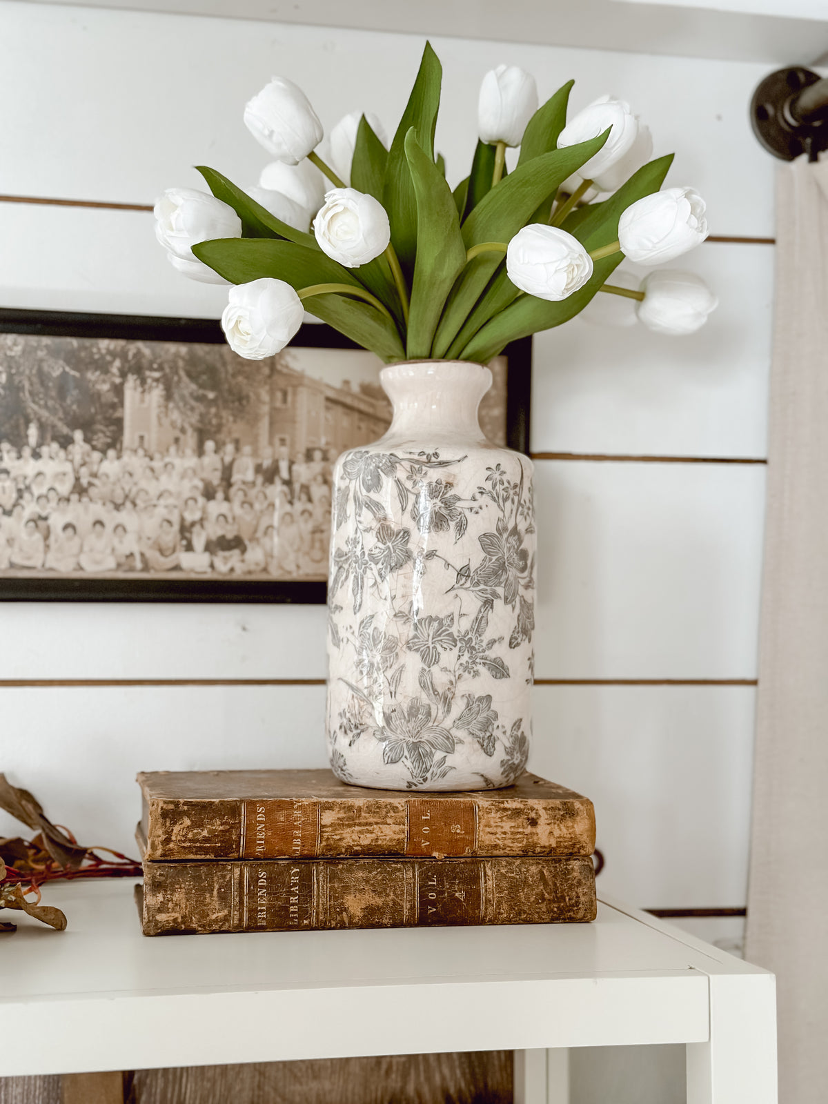 Antiqued Floral Ceramic Vase