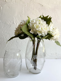 Clear Glass Vases with Etched Flowers
