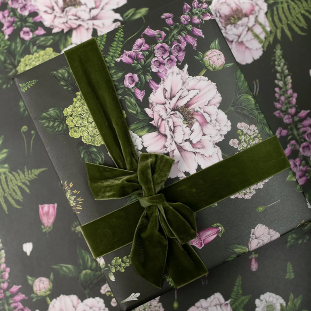 Seasonal branches and berries - sap green and burgundy Wrapping Paper by  Wackapacka