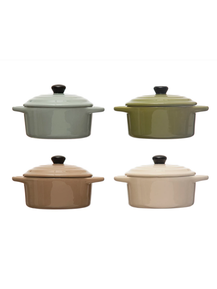 Neutral Stoneware Mini Brie Baker with Lid - Four Color Options