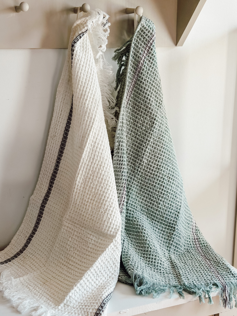 100% Cotton Waffle Weave Tea Towels with Fringe