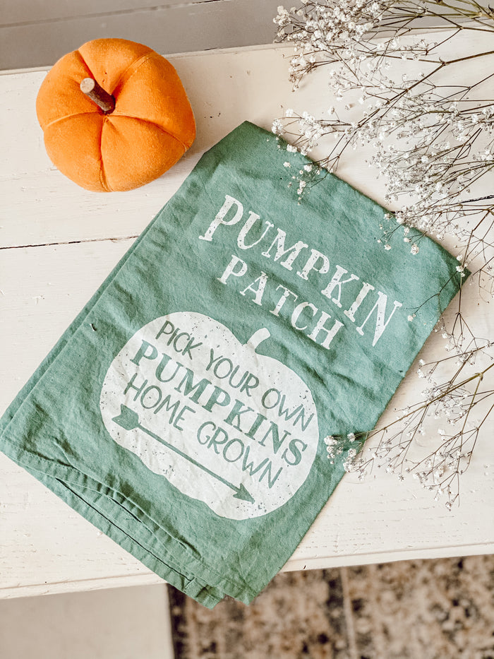 Green Pumpkin Patch Tea Towel