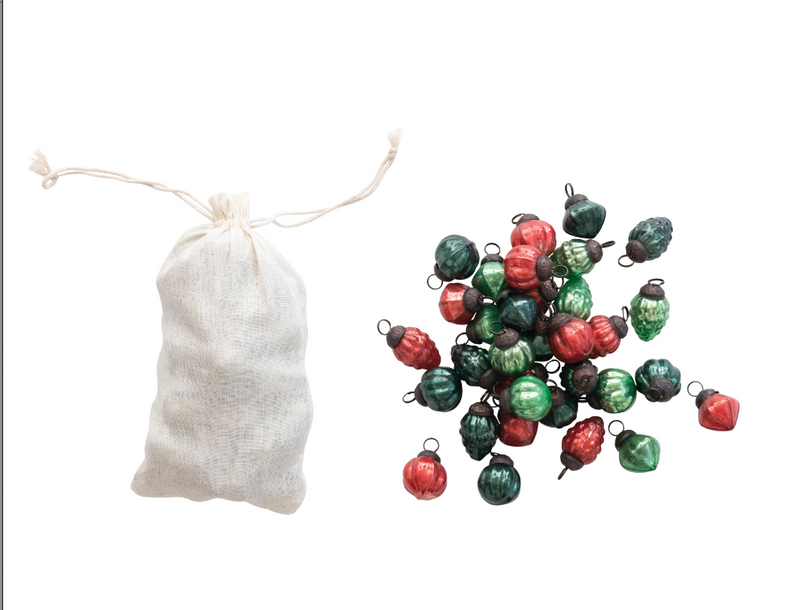 Muted Red & Green 1" Mercury Glass Ornaments Set of 36