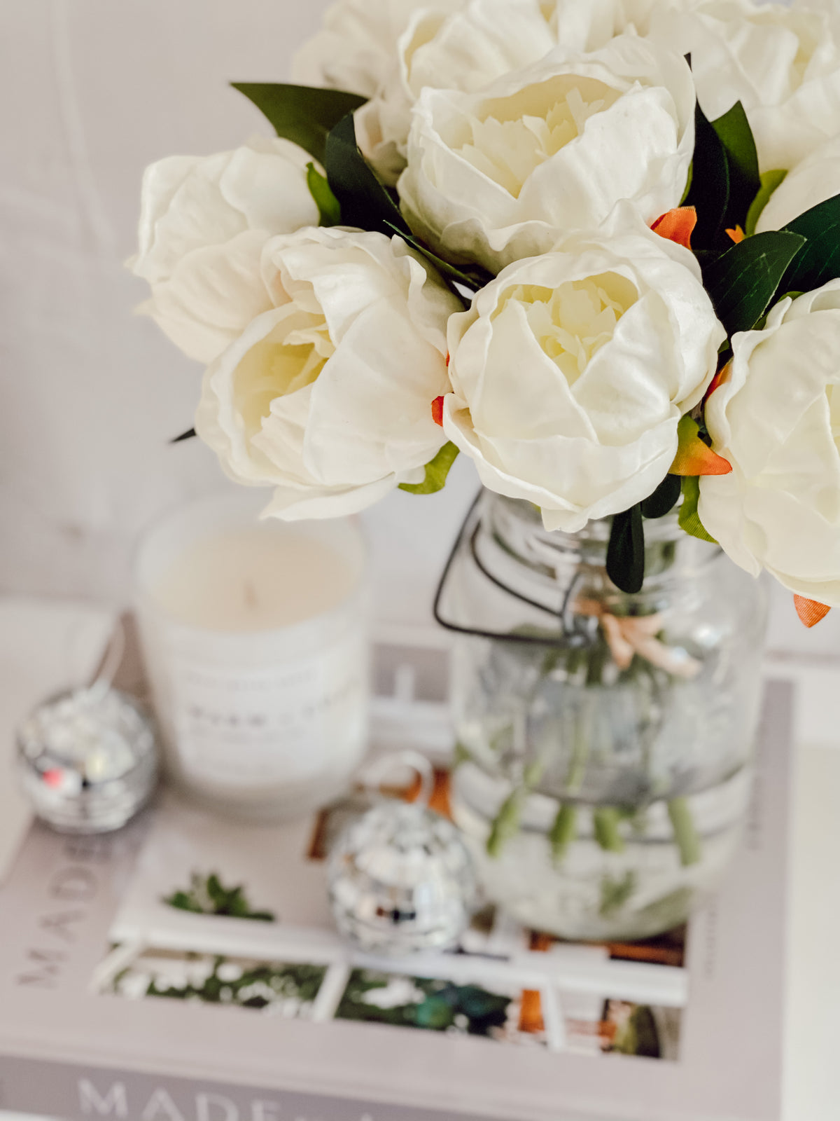BEST SELLER: 12 Inch White Real Touch Peony Bundle (6 Stems)